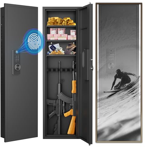 53 Hidden Wall Safe - Heavy Duty Fireproof Gun Safe with Digital Lock & Keypad, Electronic Steel Safe for Home Business, Concealed Security for Cash, Jewelry (53 Fingerprint + Digital Lock - Black)