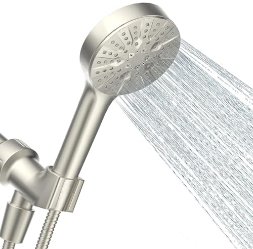 6-Mode Shower Head with Handheld, High Pressure Handheld Shower Heads, Detachable Showerhead 71 Extra Long Stainless Steel Hose Adjustable Brass Joint Holder for Bathroom Upgrade Brushed Nickel