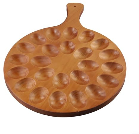 Advokingtap Plato redondo de madera para huevos rellenos con asa, bandeja de 24 ranuras para huevos o aperitivos