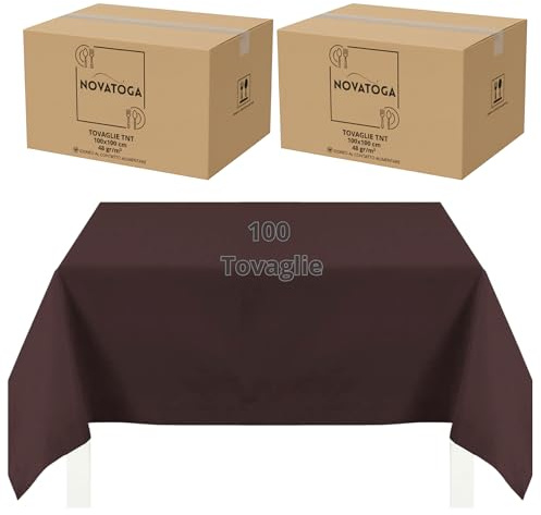 Tovaglie coprimacchia monouso Marrone TNT 100x100 cm resistenti tipo stoffa alta grammatura 48gr tovagliati festa ristorante pizzeria agriturismo trattoria copritavolo usa e getta impermeabili (100)