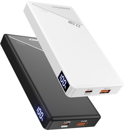 GENSROCK 2 Pack Portable Charger Power Bank 10000mAh, PD 22.5W Fast Charging with Exact LED Display,Portable Phone Charger for iPhone17/16/15/14/13 Galaxy S24/22 Pixel iPad Heated Vest & Travel
