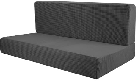 predolo 2 Pezzi Copridivano Copricuscini Coprisedili Coprischienale con Banda Elastica Installazione Semplice in Poliestere Ideale per Protezione Mobili, Grigio Scuro