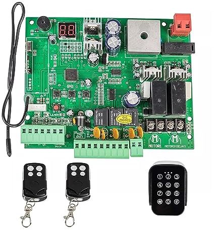 Electric Gate Opener Kit, 12V/24V Board for Automatic Double Arms Swing Gate Opener Control Board Panel Smart Control Center System Replace Fittings(2 RC1 Keypad)