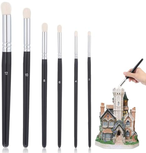 6 Stück Dry Brush Pinsel Set, Ziegenhaar Trockenpinsel für Modellbau Miniaturen, Detailpinsel Set für Aquarell Ölmalerei Hobby & Kunst - Mit Holzgriff, 6 Größen