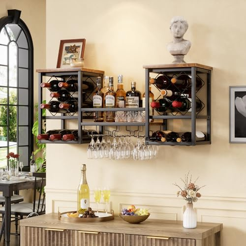 MSFE Weinregal Wand Metall, Bar Regal mit 3 Glashaltern, Weinpareite Display Rack mit Weinflaschenregal, Bar Regal für Spirituosen für Hausbar, Küche, Esszimmer, Restaurant, Schwarz, 100 * 45 * 25cm
