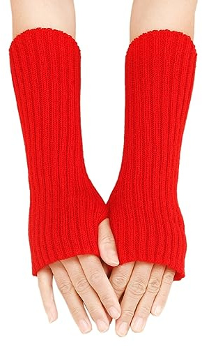 Aniyan 1 Paar Armstulpen Damen Winter – Gestrickte Fingerlose Handschuhe, Warme Pulswärmer Armwärmer aus 100% Acryl, Weich & Dehnbar für Büro, Schule & Outdoor (Rot)