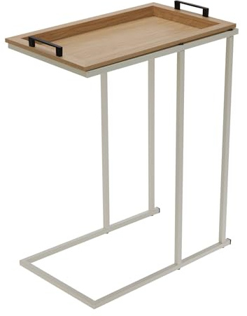 Tavolino ausiliario con vassoio estraibile in struttura bianca rotta 45 x 28 x 59 cm