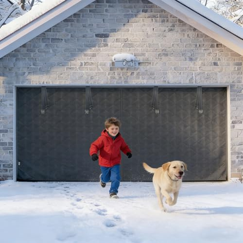 Garage Door Screen Insulation Kit for Winter, 240 275 290 300 400 cm Magnetic Thermal Insulated Door Curtain, Hands Free Garage Door Cover Easy Install(300 x 360 cm)