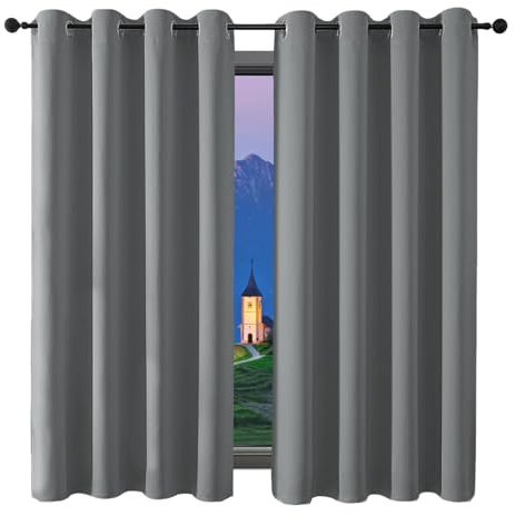 GUOJUN Thermovorhang 120 x 150 cm Verdunkelung Modern Kälteschutz Türvorhang Blickdicht Ösenschal Hitzeschutz, Wärmeisolierend, mit Ösen für Wohnzimmer Schlafzimmer, Hellgrau