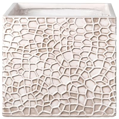 Beliani Maceta para Exterior e Interior Tiesto Decorativo Cuadrado de Fibra de Arcilla 44 x 44 x 38 cm Beige Claro Feiyan