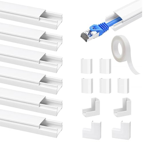 2,4 m kabelkanal, vit, självhäftande av PVC, för dold kabel, kabelkanaler, lämplig för olika kablar, för användning på dator hemma eller på kontoret (6 stycken L 40 cm x B 1,5 cm x H 0,9 cm)
