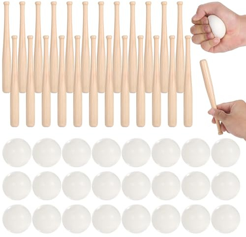 Funabridge Juego de béisbol y bate, 48 piezas, bates de madera de 7.9 pulgadas, pelotas de béisbol de espuma de poliuretano de 2 pulgadas, para eventos deportivos y actividades artísticas