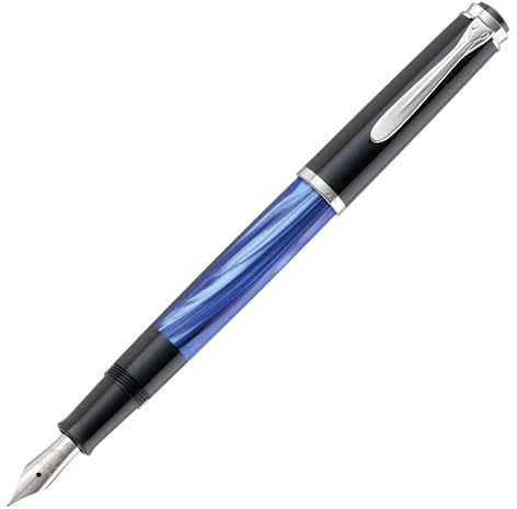 Pelikan Füllhalter Classic 205, Blau-Marmoriert, Feder EF (extra-fein), hochwertiger Kolbenfüller im Geschenk-Etui, 801959