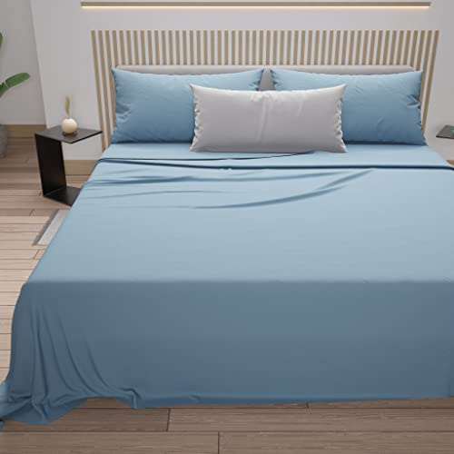 PETTI Artigiani Italiani - Set Lenzuola Cotone Matrimoniali 4 Pezzi, Completo Letto con Lenzuolo Sopra, Lenzuolo Sotto con Angoli Elasticizzati e 2 Federe Lenzuola Azzurro
