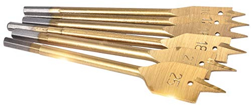 KATUR Spade Drill Bit Set, 6pcs 10mm-25mm Dia Carbon Steel Flat Wood Drill Bit, Woodworking Titanium Plated Three-point Paddle Drill Bit Set, Gold (10,12,16,18,20,25mm Diameter)