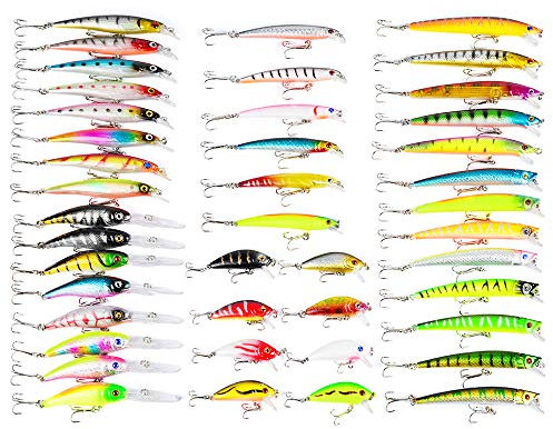 CHSEEO 43 Stück Wobbler Kunstköder Set Angel-Köder Forellenköder Angelhaken Perfekt zum Hecht Zander Angeln Barsch Forelle Dorsch Swimbait Jerkbait Angelzubehör Angelset #3