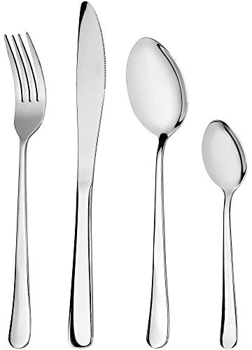 KADAX bestickset i rostfritt stål, 24 delar, bestickset för 6 personer med rundad kant, set inklusive kniv, gaffel, sked, tesked, för kök, fest, restaurang, matt