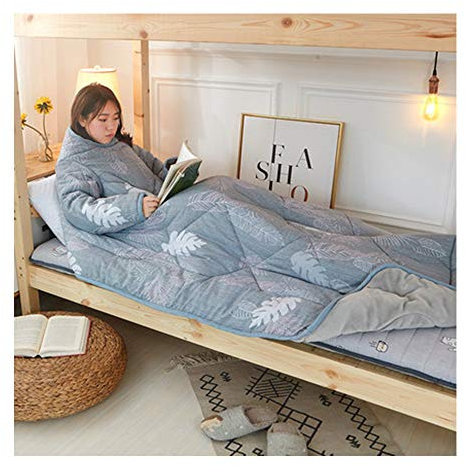 HOXMOMA Tragbare Decke mit Ärmeln für Erwachsene, Faule tragbare Baumwolldecke, verdickter Warmer Schlafsack, winddichter Umhang für das Büro zu Hause, waschbar, 59 * 79 Zoll,Grau