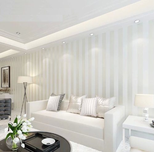 YangYun Home Decoration Rouleau de papier peint non tissé moderne et minimaliste à rayures pour salon, chambre à coucher, toile de fond TV, rouleau de papier peint non collé, couleur blanche, 0,53 m