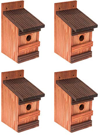 4 x Nistkasten Natur für Blaumeisen & kleine Meisenarten aus Holz -wetterfest, Vogelhaus für Meisen, Nisthilfe mit 27 mm Einflugloch Vogelhaus Meisenkasten Nisthöhle