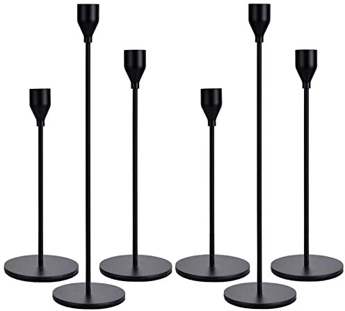 Amzeeniu Kerzenständer schwarz 6 Set,Hochzeit Kerze Stand,Abendessen Kerzenhalte,ø2.2cm Stabkerze,Kerzenloch Rand Vintage Dekorative Kerzenleuchter Stabkerze Deko,Esstisch Geburtstag für Bar,Party