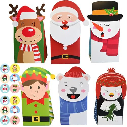 12 Stück Adventskalender zum Befüllen, Geschenktüte Weihnachten, Geschenkbeutel Mit Weihnachtsaufklebern, Weihnachten Kekse Schachtel, für Weihnachtsparty Beutelfüller (12 Aufkleber)