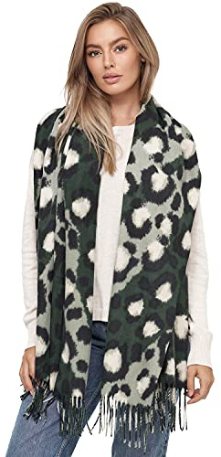 Glamexx24 Damen XXL Schal Kuscheliger warmer Leoparden Muster 3 farbiger Fransen Poncho Schal Oversized Deckenschal