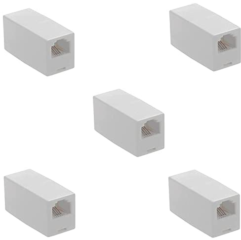 LanSenSu RJ11 Coupler, Straight Telephone Inline Coupler RJ11 6P4C Inline Keystone Jack Female to Female Straight Telephone Cable Cord Extension Adapter White 5 Pack