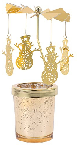 Lurrose Weihnachten Gold Kerzenhalter Glas Teelichthalter: Metall Teelicht Karussell Schneemann Anhänger Teelichtgläser Rotierender Kerzenständer Windlichthalter Xmas Deko Wohnzimmer Tischdeko