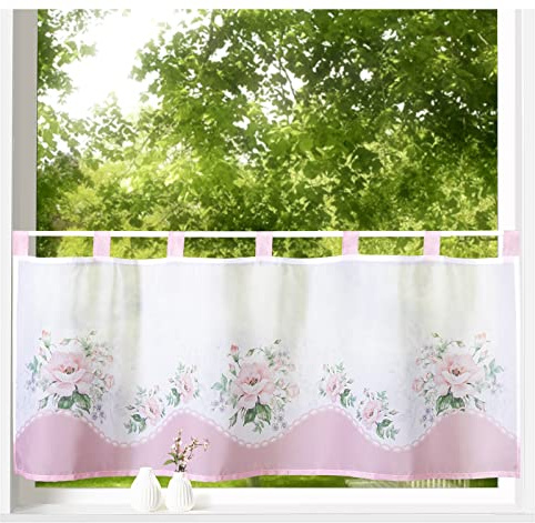 heimtexland ® Scheibengardine Blumen Gardine Digitaldruck HxB 45x120 Fensterdekoration Oekotex Bistrogardine Typ789 Rose Altrosa