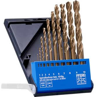 PFERD TOOLS Spiralbohrer-Set INOX, 10-tlg. | Ø 1-10 mm, HSS-E Co5 N, DIN 338, 135° | 25298002 – für zähe und harte Werkstoffe