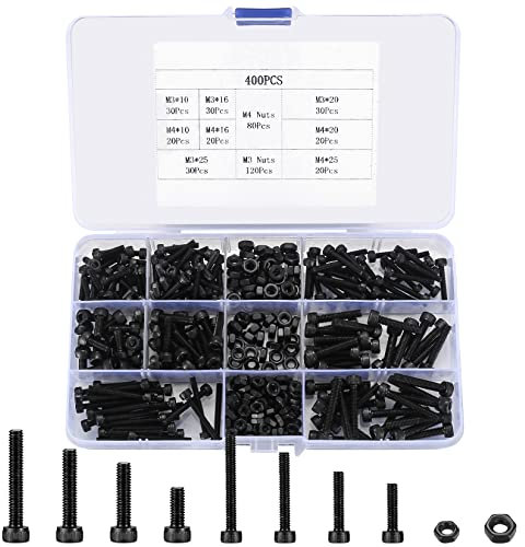 400 Pzs M3/M4 Tornillos de Cabeza Hueca Hexagonal, Tornillos y Tuercas Tornillos de Cabeza Cilíndrica Kit para Sujetadores de Máquina