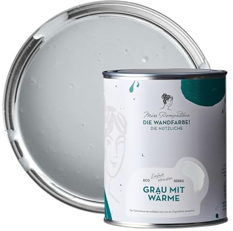 MissPompadour abwaschbare Wandfarbe Grau mit Wärme 1L - hohe Deckkraft & Ergiebigkeit - matte, scheuerbeständige Innenfarbe - geruchsarm, wasserbasiert, atmungsaktiv - Die Nützliche