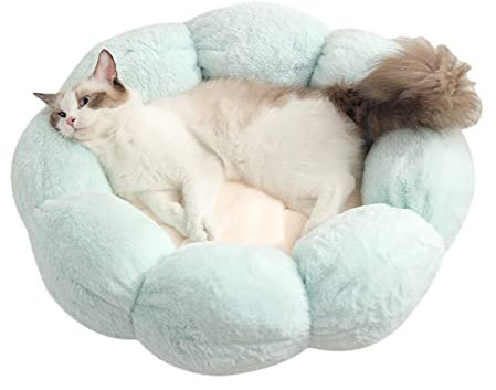 Koomuao Katzenbett Hundebett Flauschig,Waschbar rund Katzenkissen,Donut Hundekorb Katzenkorb für Katzen und kleine mittelgroßen Hunde (55cm, Grün + Rosa)
