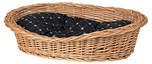 e-wicker24 Naturale Cesta per Cani in Vimini Lettino Cane con Cuscino Morbido Rialzato Divanetto per Cani Cuccia Cani Letto per Cani Taglia Media Divanetto Calmante Animali (40 x 30 H14, nero)