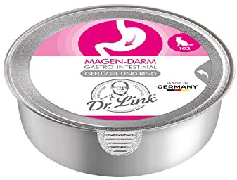Dr. Link Spezial-Diät Katzenfutter für Katzen & Kater Proteinquelle Geflügel & Rind – Magen, Darm, Verdauung - leicht verdaulich, unterstützt Darmflora & Bauchspeicheldrüse – 12x85g Schale