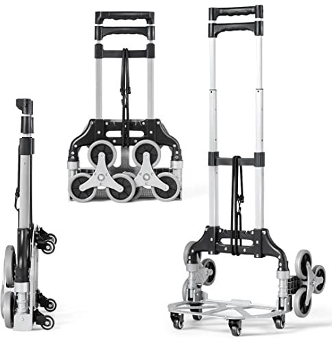 GiantexUK Folding Hand Truck, Heavy Duty Sack Trucks with 10 Wheels, Telescopic Handle and Expanding Cord, Aluminium Moving Trolley Stair Climbing Cart