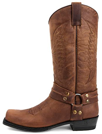 SWZEC Bottes de Cowboy Homme Vintage Mode Broderie Casual Bottes Bout Carrée Rivets Western Bottes Longues Grandes Tailles 40-46 (42,Marron)