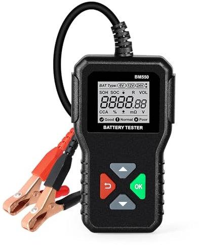 Jadeshay Tester Batteria Auto,6V 12V 24V Tester di Carico Batteria per Auto 100-2000 CCA Tester di Tensione della Batteria Strumento Diagnostico BM550 per Sistema di Avviamento Ricarica Camion,Barca