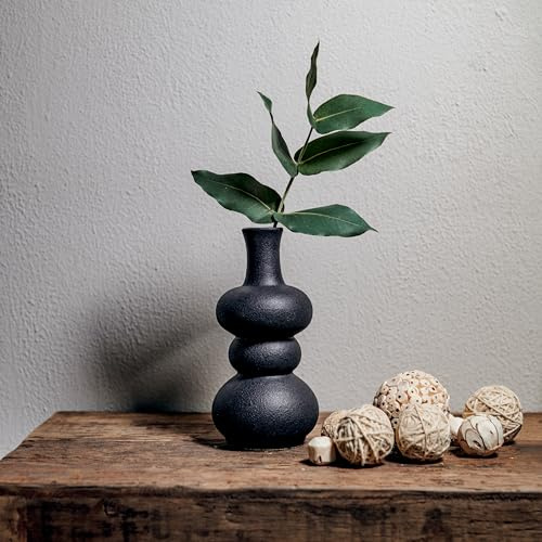 Design Blumenvase aus Porzellan 11 x 22cm rund schwarz Tisch-Deko Blumenstrauß Vase Schnittblumen Trockenblumen Gesteck