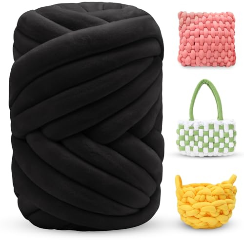 LEREATI Armstricken Wolle 500g Dicke Wolle zum Handstricken Chunky Yarn Schlauchgarn Häkelwolle Dickes Garn zum Häkeln Stricken, für Anfänger, Decken, Tasche, Handstrickgarn (Schwarz)