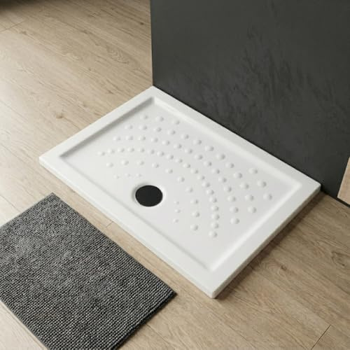 Kiamami Valentina - Plato de Ducha de cerámica Blanca Antideslizante 100x70 h6cm Malta
