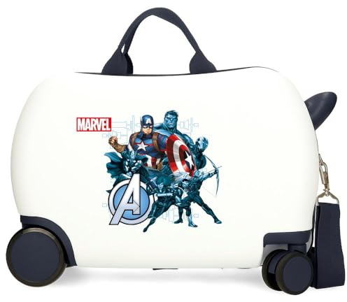 Marvel Joumma Avengers Legendary Kinderkoffer, Kabinenkoffer, Blau, Weiß, Hartplastik, seitlicher Kombinationsverschluss, 4 Räder, Handgepäck, weiß, Kinderkoffer