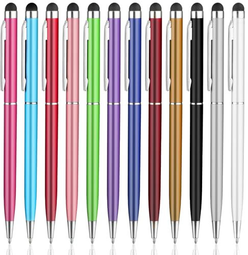 Giantree Lot de 12 stylets 2 en 1 haute sensibilité, pointe en silicone, stylos à bille, universel pour téléphone portable et tablettes