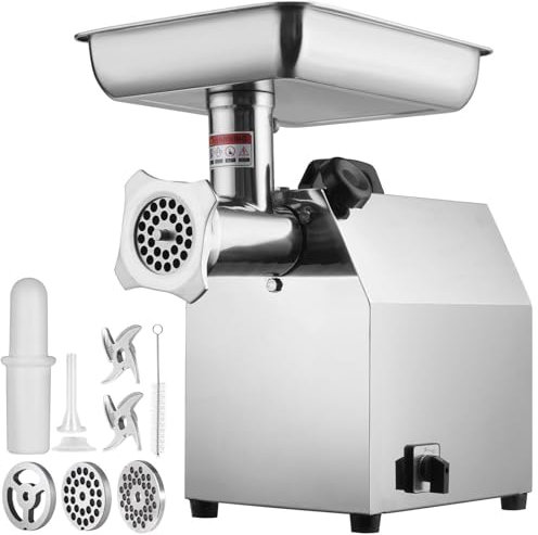 XINGLUOY Picadora de Carne Comercial de Acero Inoxidable, picadora de Carne eléctrica Industrial, Capacidad de 794 LB/h, 1100 W (4600 W máx.), 2 Cuchillas, 3 Placas de molienda, Tubos de Salchicha
