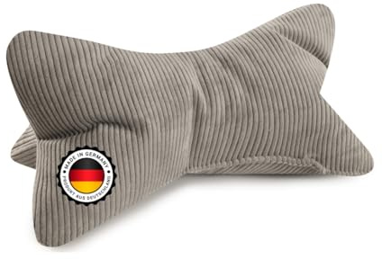 Bonvionn Leseknochen Selma I Grau I Cord Look I 88% Polyester, 12% Polyamid | ergonomische Form für Nacken- oder Lendenstütze | Flexible Stütze für Bücher I E-Books oder Tablets I gestreiftes Muster