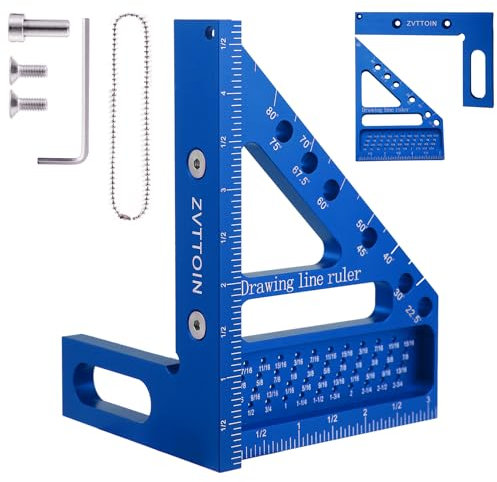 0-90 Degree 3D Multi-Angle Measuring Ruler for Woodworking and Construction, High Precision Aluminum Square Measuring Ruler Woodworking Tools (Blue, 4.76inch)
