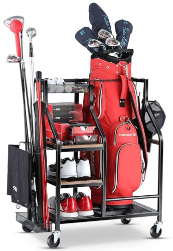 EXTCCT Golf Bags Storage Organizer- Single Golf Bag Stand for Golf Equipment Accessories, Golf Bag Storage Rack with Wheels, Golf Club, Golf Gear Organisers