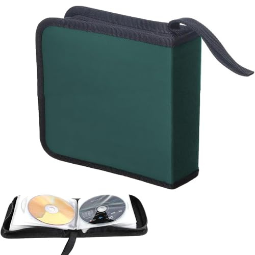 JIAAXYC Pochette CD, Sac de Rangement à Fermeture éclair, Sac de Rangement de Disques pour 40 Disques, Sac de Rangement de CD pour la Voiture et la Maison, Sac de Rangement de Disques, Vert