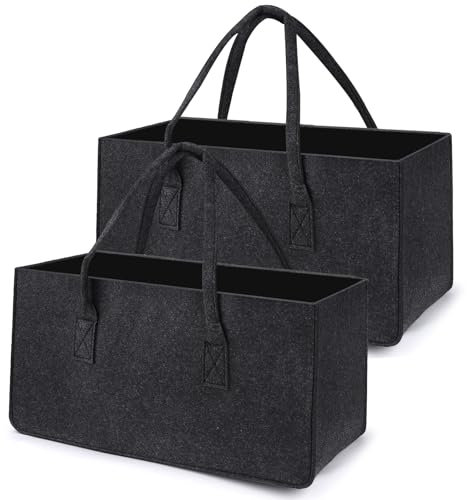 Lot de 2 sacs en feutre pour bois de cheminée - Panier à bois de chauffage extra épais - Rangement pour couverts, jouets, livres, allumettes - 50 x 25 x 25 cm